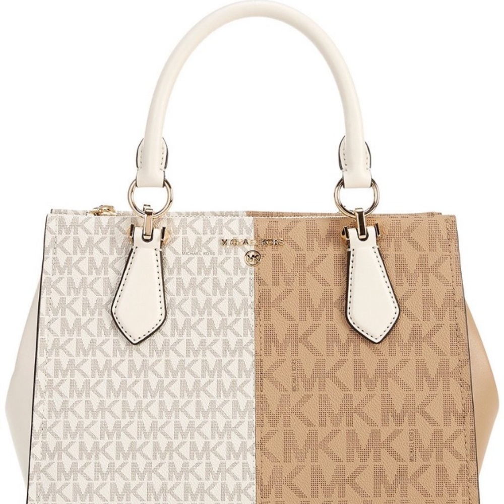 Michael Kors Marilyn Medium Bicolor Signature Logo Semi Lux Satchel Bag